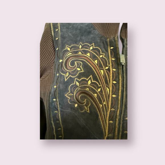 NWT Bob Mackie Wearable Art Suede Leather Sweater Jacket with Detail - Small - Picture 4 of 16